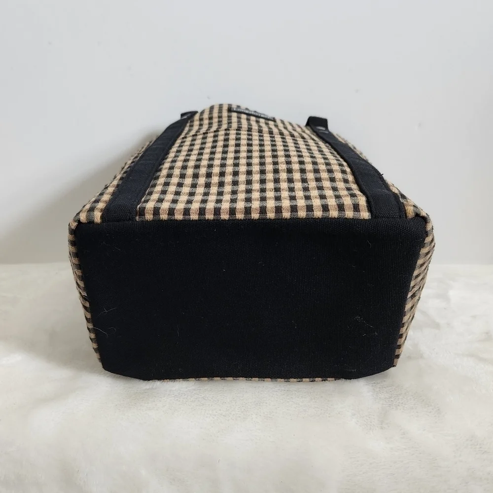 Longaberger Homestead Black Tan Checkered Plaid Tote Bag